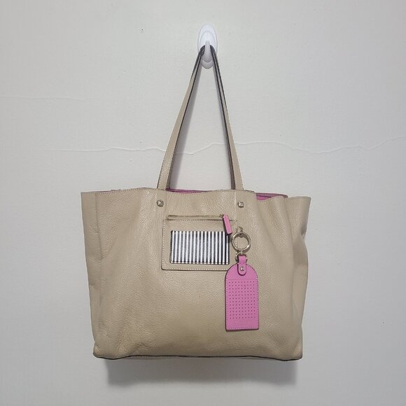 Henri Bendel The Influencer Leather Tote Bag Beige Pink